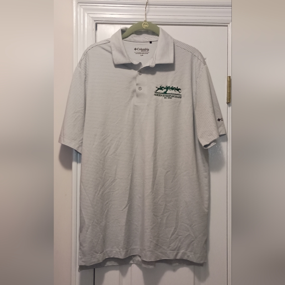 Columbia Golf Aiken Steeplechase Gray Stripe Polo Size Large